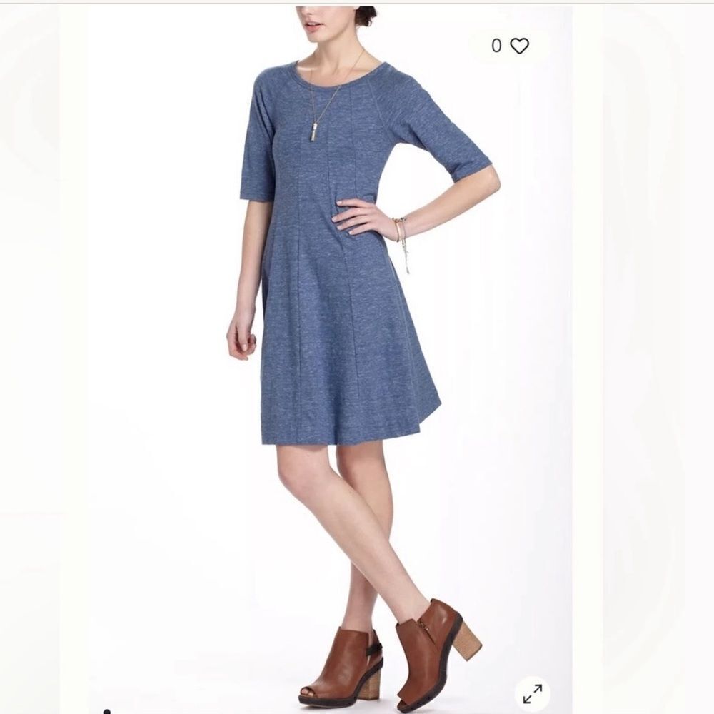 Ganni Blue Cotton Knit Swing Dress